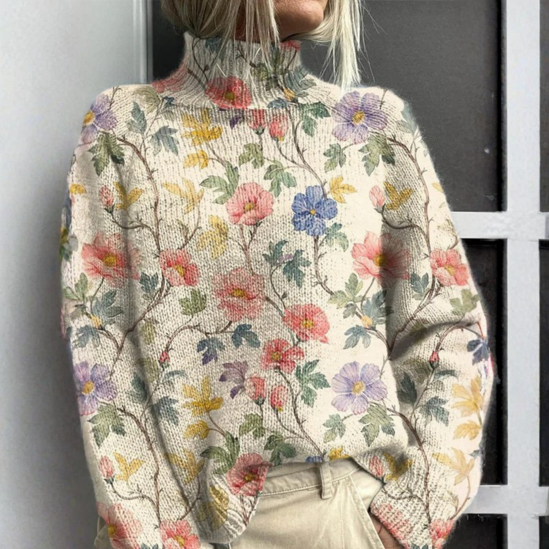 Micheline | Floral knit turtleneck jumper